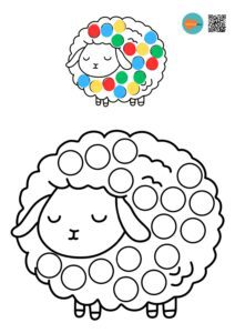 A printable card for kids with a sheep with dot to be colored with DOT Markers