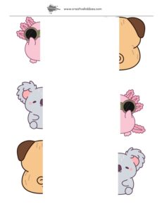 Worksheet for kids - matching halves or symmetry practice with cute kawaii animals