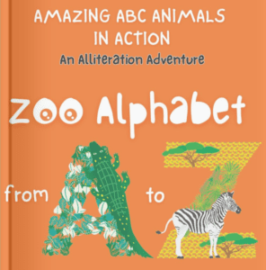 Cover of the book for kids for learning alphabet and alliterations with ZOO animals