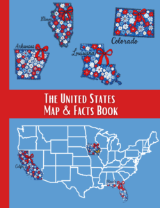 Cover of the Activity Book for Kids and Teens for 4th of July with USA States Maps